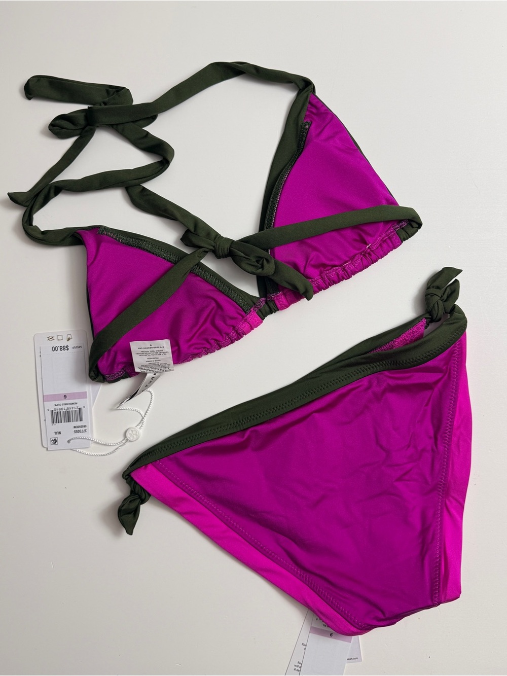 Trina Turk Monaco Bikini Set in Fuchsia and Olive - Size 6 - Picture 4 of 4